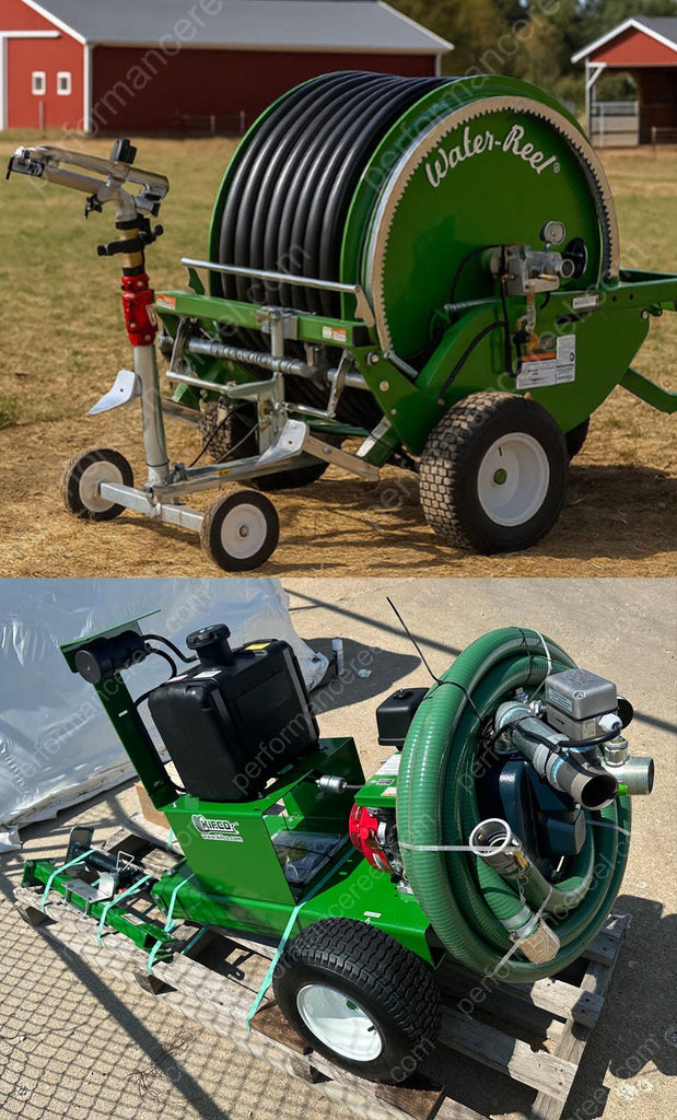 Kifco B140 Water Reel Traveler 1.4" ID x 350' With Nelson SR75 & Kifco 9Hp Self Priming Pump Package